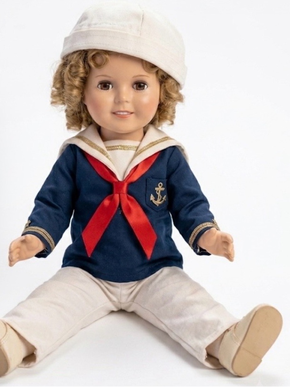 Shirley Temple Sailor Doll in Navy and Cream with Red Accents.